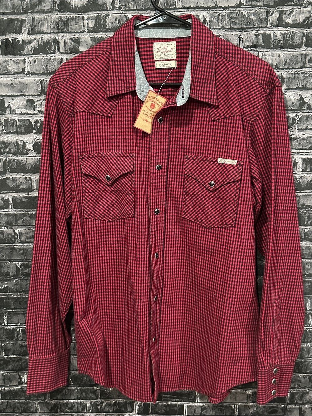NWT! Lucky Brand Red and Black Check Button-Down Shirt
